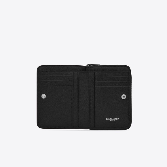 YSL Saint Laurent Cassandra Compact Wallet Black Calfskin Leather Black Hardware - Picture 14 of 15